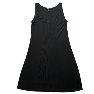 Eileen Fisher Dress Black Silk Sleeveless Lightweight Pleated Classic Size XS